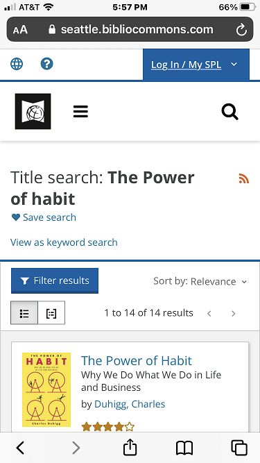 Public Library search results with eBook filter